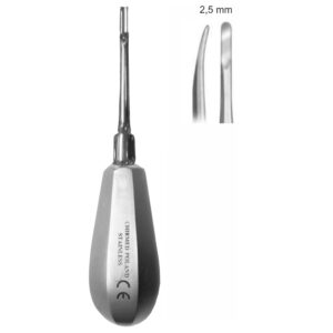 Dźwignia stomatologiczna płaska, z uchwytem typu BEIN, dł. 130 mm, szer. 2,5 mm, odgięta