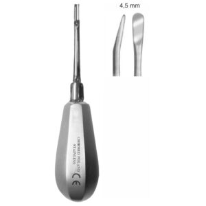 Dźwignia stomatologiczna płaska, z uchwytem typu BEIN, dł. 130 mm, szer. 4,5 mm, odgięta