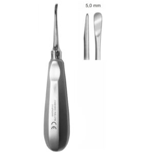 Dźwignia stomatologiczna płaska, z uchwytem typu LUKSATOR, dł. 155 mm, szer. 3 mm, odgięta