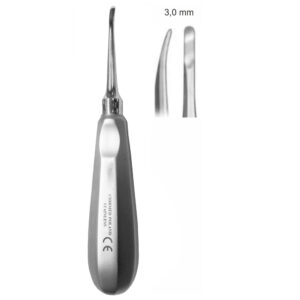 Dźwignia stomatologiczna płaska, z uchwytem typu LUKSATOR, dł. 155 mm, szer. 3 mm, odgięta