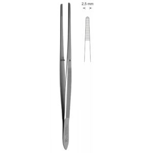Pinceta stomatologiczna, anatomiczna, bez nacięć i bez ząbków, dł. 160 mm, czubek 1 mm, odgięta