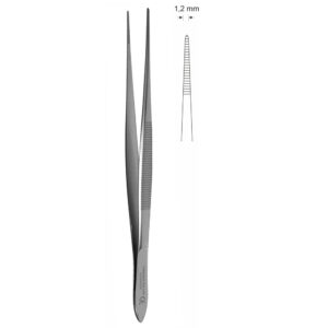 Pinceta stomatologiczna, anatomiczna, bez nacięć i bez ząbków, dł. 160 mm, czubek 1 mm, odgięta