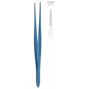 Pinceta stomatologiczna, anatomiczna, bez nacięć i bez ząbków, dł. 160 mm, czubek 1 mm, odgięta