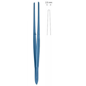 Pinceta stomatologiczna, anatomiczna, bez nacięć i bez ząbków, dł. 160 mm, czubek 1 mm, odgięta