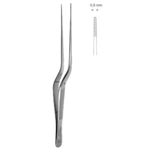 Pinceta uszna, nosowa, anatomiczna, bagnetowa, z kołkiem naprowadzającym, dł. 170 mm, czubek 0,9 mm