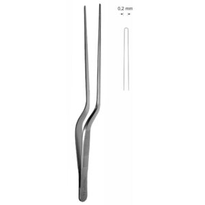 Pinceta uszna, nosowa typu GRUENWALD, anatomiczna, bez nacięć i bez ząbków, bagnetowa, dł. 200 mm, czubek 2 mm, z tytanu