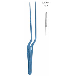 Pinceta uszna, nosowa typu JANSEN, anatomiczna, bagnetowa, z kołkiem naprowadzającym, dł. 160 mm, czubek 0,6 mm, z tytanu