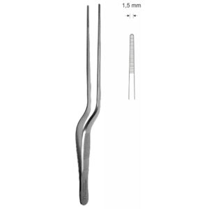Pinceta uszna, nosowa typu JANSEN, anatomiczna, bagnetowa, z kołkiem naprowadzającym, dł. 160 mm, czubek 1,5 mm