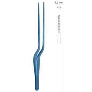 Pinceta uszna, nosowa typu JANSEN, anatomiczna, bagnetowa, z kołkiem naprowadzającym, dł. 160 mm, czubek 1,5 mm, z tytanu