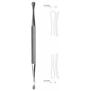 Raspator dwustronny, szeroki, okrągły uchwyt, dł. 174 mm, końcówki: 5 mm, 7,2 mm, odgięty