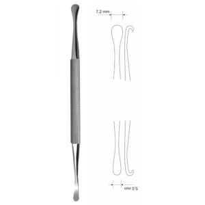 Raspator dwustronny, szeroki, okrągły uchwyt, dł. 174 mm, końcówki: 5 mm, 7,2 mm, odgięty