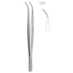 Pinceta anatomiczna do szwu naczyniowego, dł. 130 mm, czubek 1 mm, odgięta