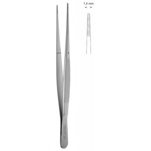 Pinceta anatomiczna typu CUSHING, do opon mózgowych, dł. 200 mm, czubek 1,4 mm, prosta
